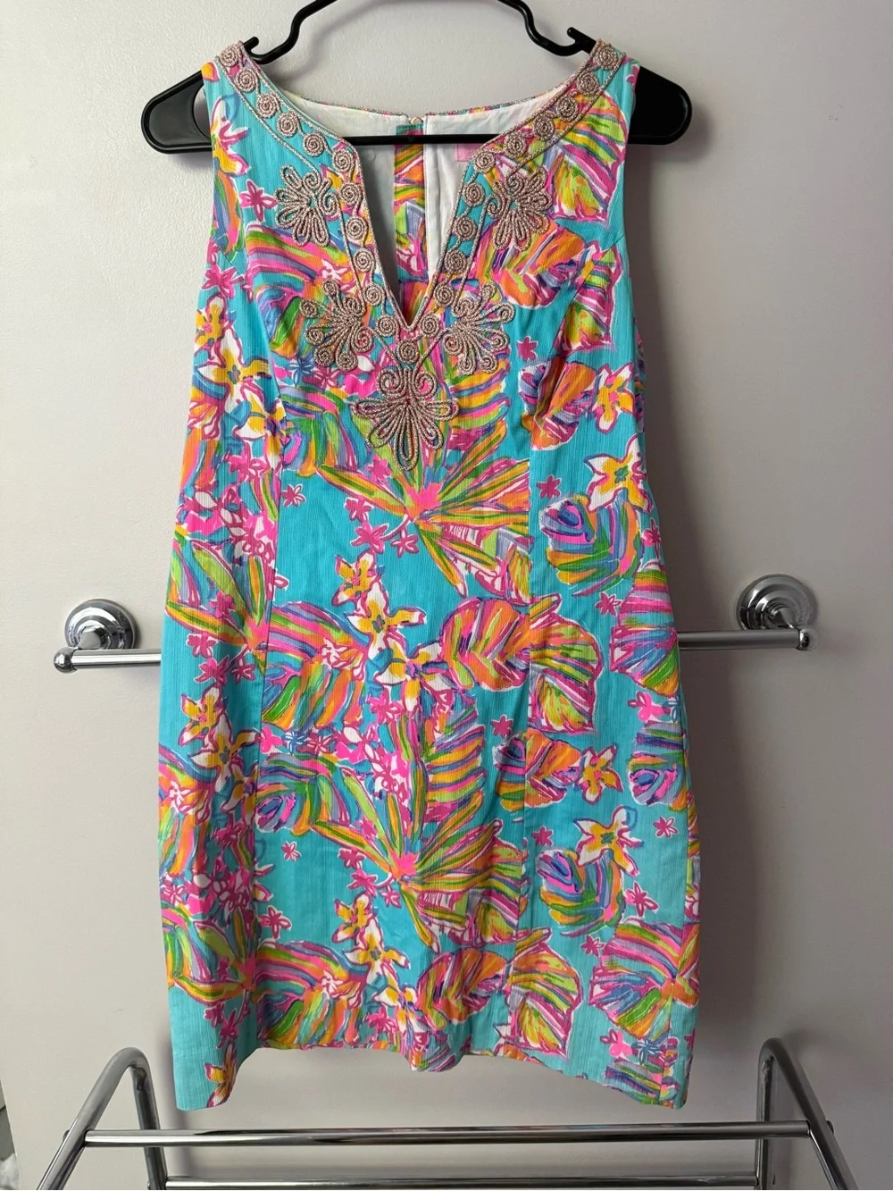 Lilly Pulitzer Turquoise Multicolor Embellished Shift Dress - Picture 1 of 8